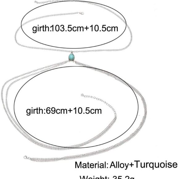 ʕ·ᴥ·ʔEvild Boho Layered Body Chain Turquoise Waist Chain - Picture 2 of 5